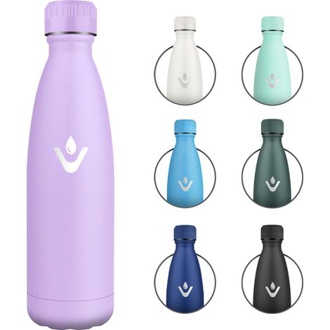 Bouteille Isotherme 500ml, Gourde Métal sans BPA, Bouteille d'eau Inox Double Paroi Réutilisable, Bouteille Étanche, Gourde Sport pour Enfant ou Adulte, Bureau, École, Randonnée, Voyage, Camping (1/5)