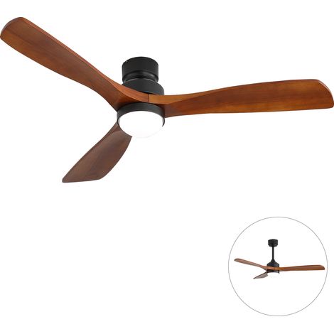 Ventilateur de Plafond avec Lampe LED Dimmable Moteur DC 3 Pales Bois Massif Noir 132 cm -PANGIVO (1/5)