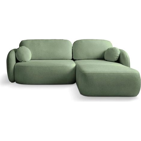 SANTIAGO - Canapé d'angle convertible tissu bouclette 4 places - Vert - Droit