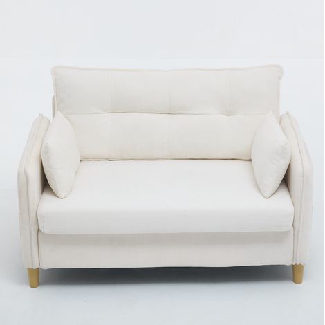 Sofá de 2 plazas de chenilla beige, 127 cm, con brazos y bolsillos laterales MODENUIT (1/5)