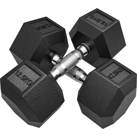 Haltères courtes - HOMCOM - lot de 2 - poids 12,5kg haltères hexagonales entraînement musculaire haltérophilie - métal - noir (1/5)