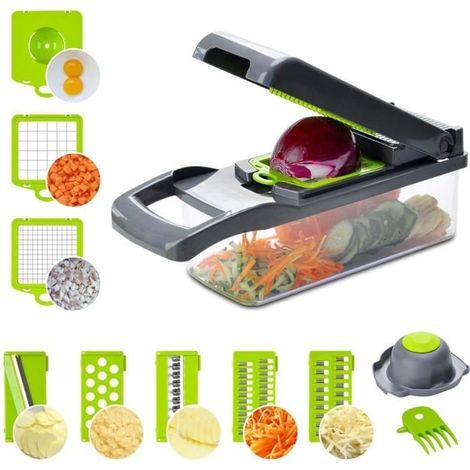 Mandoline Cuisine Multifonction Professionnelle 12 en 1 Coupe Légume avec Lame Séparateur Filtre pour Oignons Carotte Pomme (1/4)