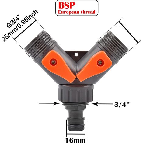 (K)1/2 3/4 Filetage Robinet 2 voies Tuyau Répartiteur d'eau Robinet de jardin Répartiteur en Y Raccords d'arrosage Joints à interrupteur réglable (1/5)