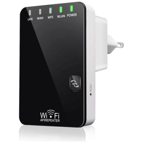 Répéteur WiFi Amplificateur sans Fil Puissant, WiFi Extender Booster 300Mbps 2.4Ghz, 2 Port Ethernet, WPS, Facile à Installation, Compatible avec Tous Les routeurs, AP/Routeur/Répéteur Mode