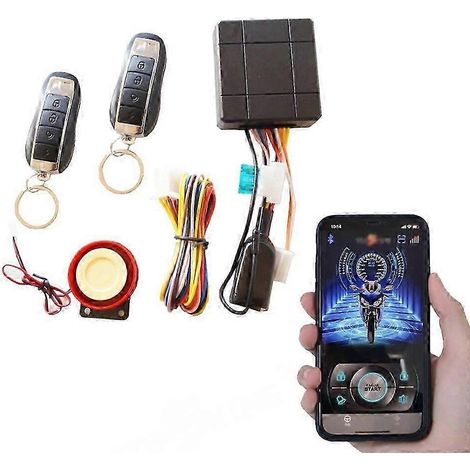 Sistema de control de alarma inteligente para motocicletas, arranque remoto, control sin llave mediante aplicación móvil, bloqueo eléctrico del motor, sirena de alarma para motocicletas (1/5)