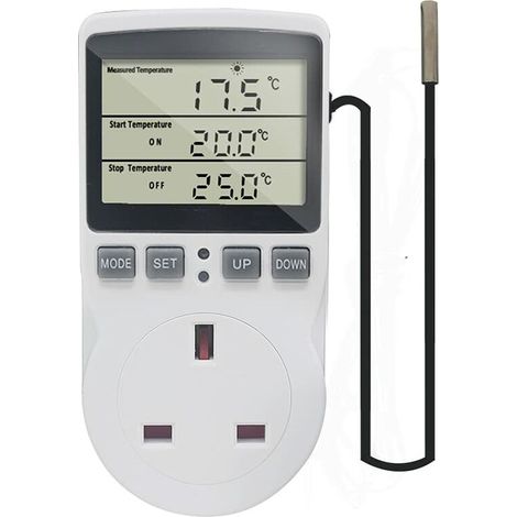 Digital Thermostat Plug Socket Temperature Controller 220V with Sensor Probe, Thermostatic Plug Heating Cooling for Greenhouse Freezer Refrigerator Fermentation