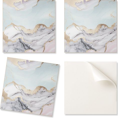Baldosas de vinilo autoadhesivas impresas con estampado abstracto de m谩rmol, 20x20x20 cm.
