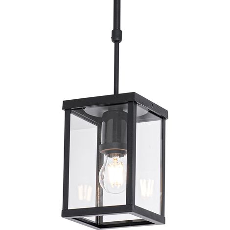 QAZQA Lampada a sospensione charlois - Industriale - Acciaio,Vetro - Nero - Allungato Max. 1 x Watt