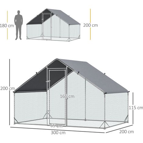 Poulailler de jardin pour 12 à 18 poules. structure galvanisée et bâche imperméable. 3 x 2 x 2 m. argent (1/5)