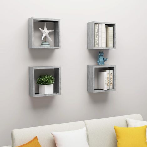 Étagères cube murales 4 pcs Gris béton 30x15x30 cm (1/5)