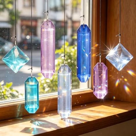 Lot de 7 attrape-soleil en cristal pour fenêtre et décoration d'intérieur - Décoration à suspendre avec crochet - Pour jardin, terrasse et arbres de Noël (1/5)
