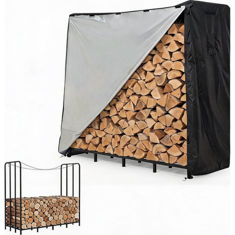 Porte-Bûches Extérieur Réglable 6/8 ft en Acier Carbone avec Housse Imperméable 600D, Support Bois de Chauffage Grande Capacité 800 lb (1/5)