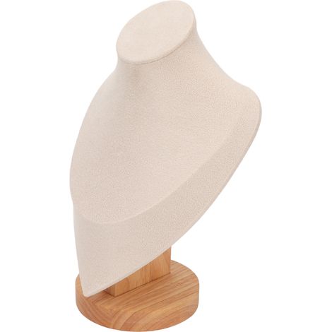 Présentoir à bijoux multifonctionnel et élégant en bois, buste, beige, idéal pour la maison, les bijouteries et les salons professionnels. (1/5)