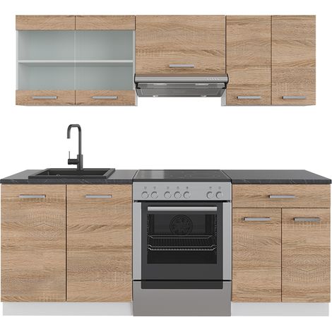 Mueble de cocina R-Line, Sonoma/Blanco, 200 cm , ET Antracita, Vicco (1/5)