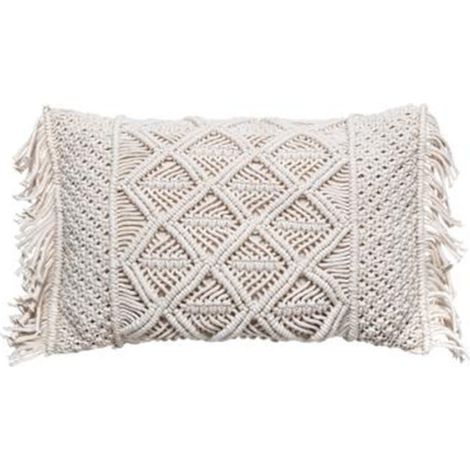 Coussin Déco Macramé "Idylle Folk" 30x50cm Ivoire (1/5)