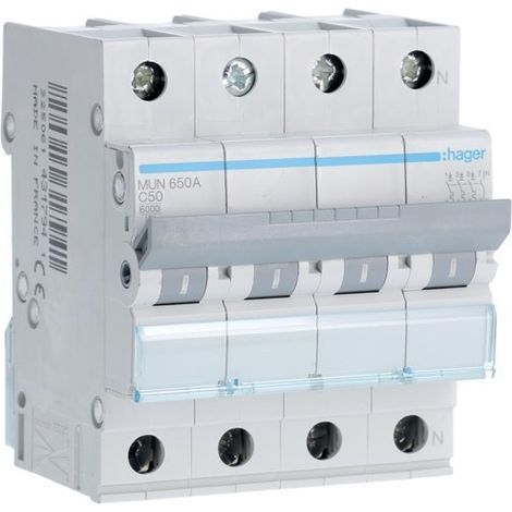 HAGER MUN650A Interruptor automático 3P+N 50A curva-C 6kA