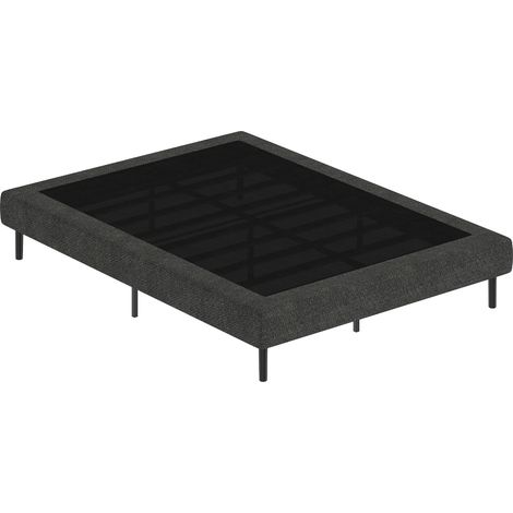 Sommier Tapissier 140x190 cm, Cadre de Lit avec Revêtement en Chenille, 10 Lattes Bois, 9 Pieds Stables, Gris (1/5)