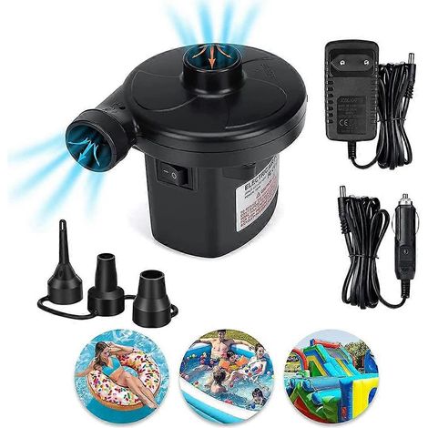 Pompe à air électrique 2 en 1 avec gonfleur et dégonfleur, 3 embouts, pompe à pagaie électrique 220-240 V/12 V pour piscine. (1/5)