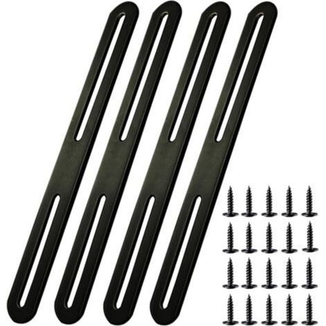Black stainless steel fixing bracket – Set of 4 pieces (210 x 24 mm) for furniture assembly and repair