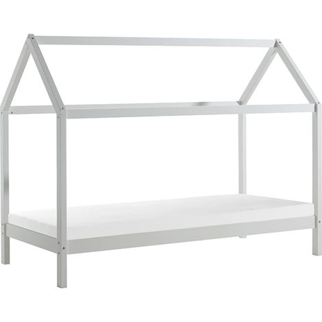ARKAN - Lit Cabane 90x200cm en Pin Massif Blanc + Matelas (1/4)