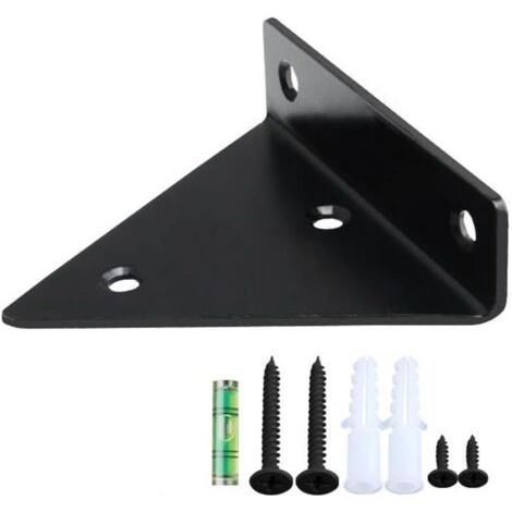 Sollbry Lot de 2 supports d'étagère triangulaires robustes pour fixation d'angle, support de jonction noir pour salon, cuisine, balcon, chambre à coucher (80 mm x 100 mm) (1/4)
