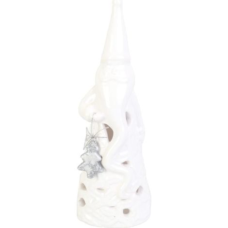 Lanterna di Babbo Natale in ceramica con albero di Natale, bianca, 24x8 cm