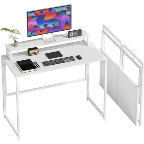 Bureau pliable 100 x 48 x 87,5 cm avec support d'écran parfait pour bureau à domicile et espace de travail moderne (1/5)