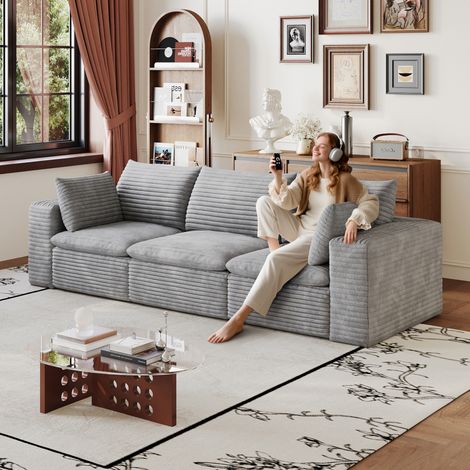 Modulares Sofa 260 cm Grau aus Stoff mit Schaumstoffkern und abnehmbarer Polsterung (1/5)