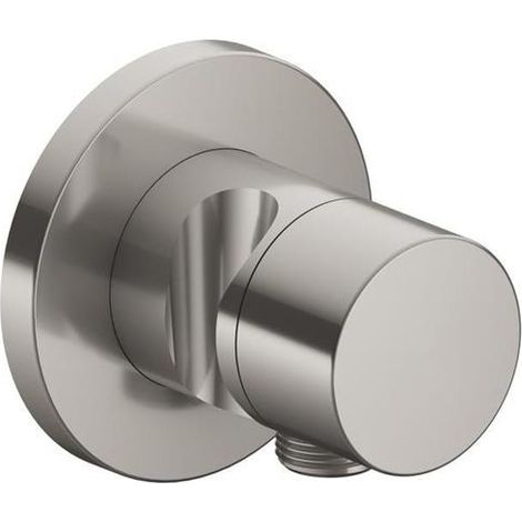 Raccordo Keuco IXMO 59549, valvola di intercettazione e scambio a 3 vie con attacco tubo flessibile e supporto soffione doccia, rosone tondo, maniglia Pure, colorazione: nichel spazzolato - 59549050201