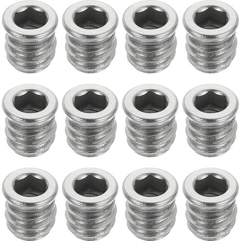 Lot de 12 écrous filetés M6 x 12 mm pour bois – Vis en acier inoxydable 304 pour meubles – Écrous de fixation pour bois