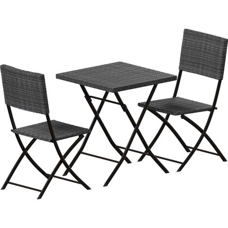 Capri 3 Piece Rattan Bistro Set Garden Patio Furniture Outdoor 2 Seater Table & Chairs Set, Grey (1/4)