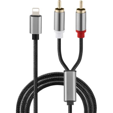 RCA cable for iPhone, Lightning to RCA cable for iPhone, iPad, and Tablet, Stereo Auxiliary Audio Adapter for Car, Home Theater, and Power Amplifier, 1 meter (1/4)