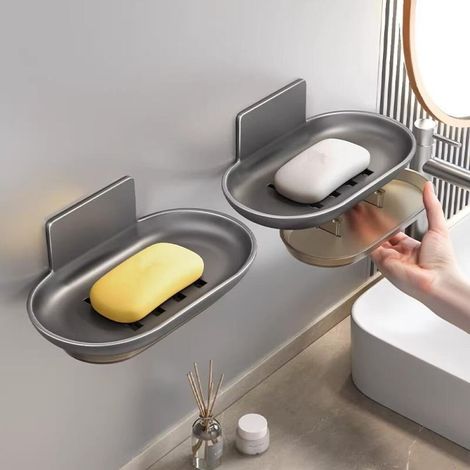Lot de 2 Porte savon sans perçage avec drainage, porte savon pour montage mural dans la douche (gris) (1/5)