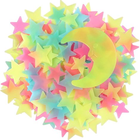Stickers Luminophores - Étoiles et Lune - Pour Décoration Murale et Plafond - 200 Pièces - PP - Idéal Chambre Enfant (1/5)