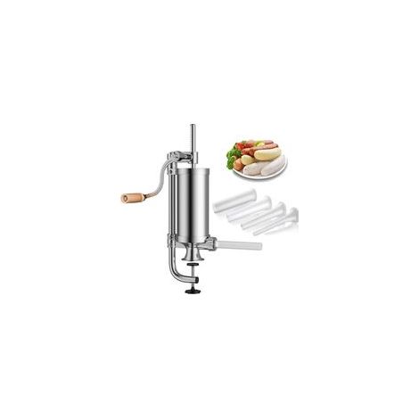 2,5 LB Pousoir a Saucisse Manuel en Acier Inoxydable Machine à Saucisses Manuel Vertical avec Support de fixation et 4 Remplissage Tubes Capacité 2,5 LB
