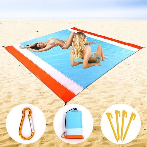 Couverture de Plage Anti Sable, Extra Large Tapis de Plage 210 x 200 cm, Couverture de Plage Tapis Pique-Nique Imperméable pour Plage,Pique-Nique,Vacances - Doux Portable Séchage Rapide-B (1/4)