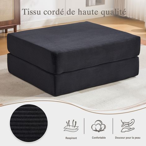 Pouf convertible en velours côtelé avec 2 blocs de mousse épais et fonction fauteuil-lit une place pour salon chambre et invités (1/5)