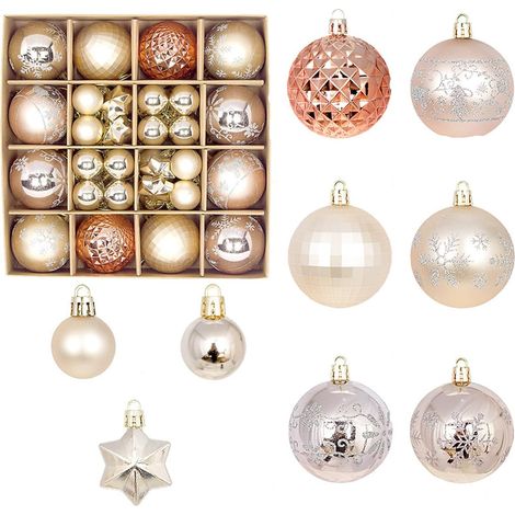 Lot de 42 petites boules de Noël en plastique incassable à suspendre pour sapin de Noël, fêtes, mariage (champagne doré) (1/5)