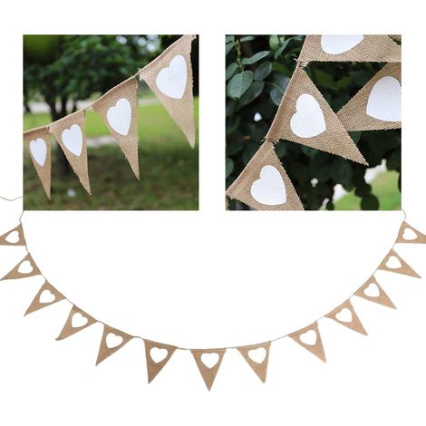 Bannière en toile de jute vintage cœur 4.5 m, fanion hessian pour décoration de mariage et fête