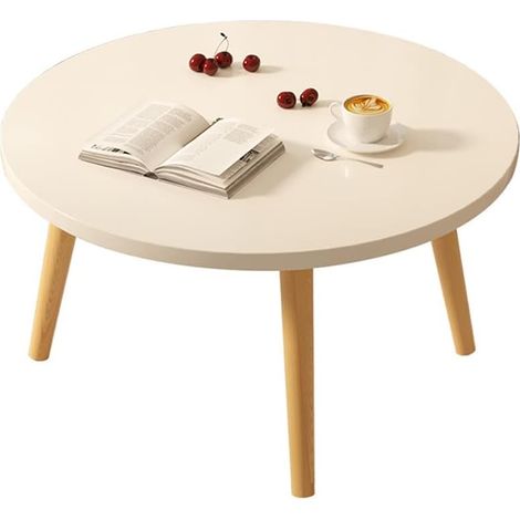Mesa Auxiliar Redonda, Pequeña Mesa de Centro con 3 Patas de Madera, Mesa Auxiliar de Estilo Escandinavo para Sala de Estar, Dormitorio, Balcón, 50 X41.5cm (Ø XH), Blanco MINKUROW (1/5)