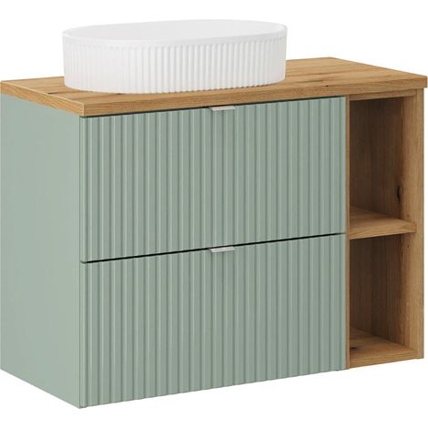 Meuble simple vasque 80cm 2 tiroirs 2 niches Jade Vert et Bois (1/5)