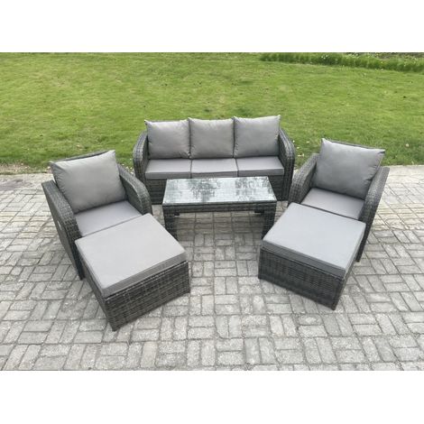 Fimous 7 places Ensemble de Meubles de Jardin avec Table basse rectangulaire Chaise inclinable 2 Grand tabourets (1/5)
