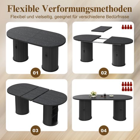 Table à manger extensible noire en MDF et métal avec rangement caché et rallonge télescopique pour cuisine et salle à manger (1/5)