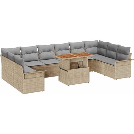 Maison Exclusive - Garten-Sofa-Set mit Speicher 9 pcs Beige Poly