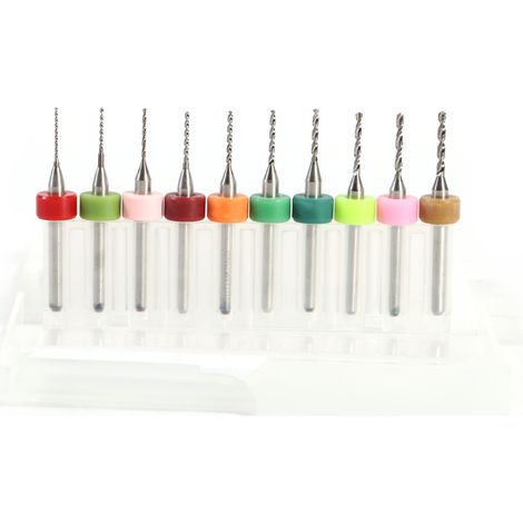 Lot de 10 mini-forets en carbure cémenté de 0,6 à 1,5 mm pour circuits imprimés CNC