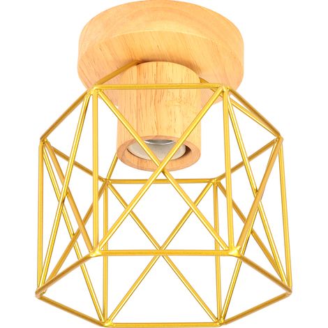Plafones Modernas Lámpara De Techo Vintage Retro Pantalla De Jaula De Metal Para Dormitorio Pasillo Cocina Sala De Estar Oro