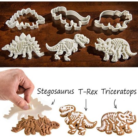 Emporte-pièces et tampons squelettes dinosaures jurassiques T-Rex Stégosaure Tricératops (lot de 6) (1/5)