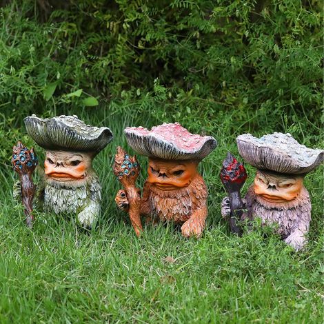 Escultura de jardín detallada y artística de un monstruo de seta de estilo gótico, hecha de resina, para balcones, patios o áreas exteriores. 418 g, 12,2 x 14,5 cm (1/5)