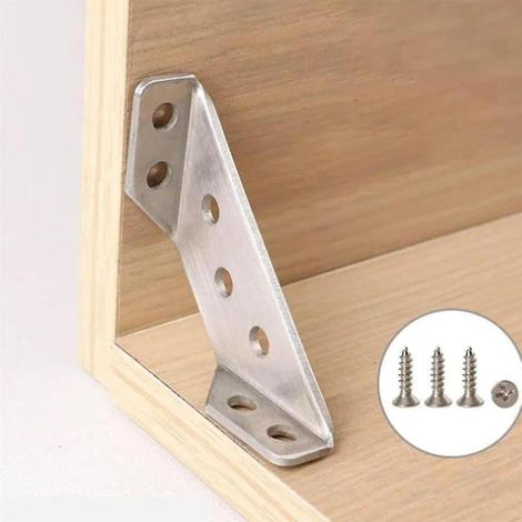 Connecteurs d'angle en acier inoxydable pour meubles, 30 pièces, équerres métalliques pour meubles en bois, avec clous et tournevis (1/5)