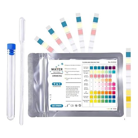 9 in 1 Water Test Strips for Aquarium and Drinking Water with Test Tube and Pipette 50 Pieces Quick and Accurate Test pH Hardness for Pond Fish Freshwater Water Quality Test Kit (1/5)